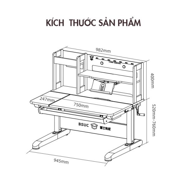 Bàn học thông minh gỗ sồi cao cấp DRZ-10002-S